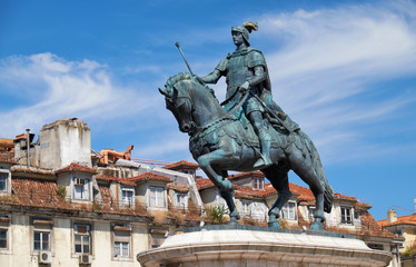 Obraz premium Statue of King Joao I on the Praca da Figueira . Lisbon. Portugal
