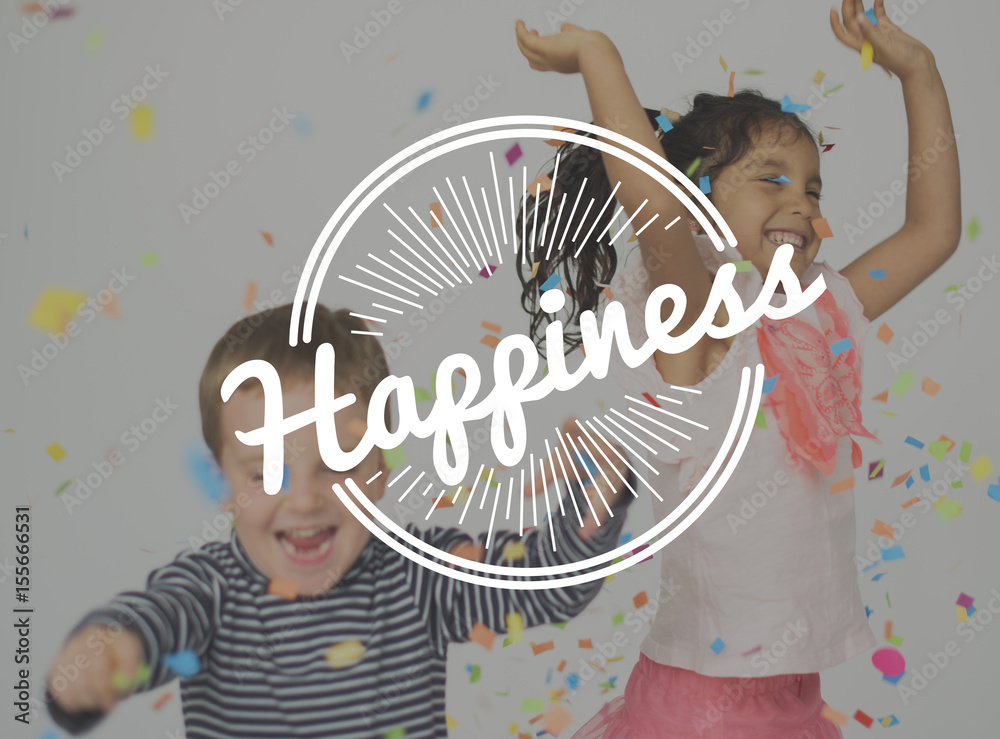 Wall mural Kids Enjoy Happiness Positive Attitude Word Stamp Banner Graphic