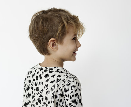 Schoolboy Smiling Portrait Studion Shoot on White Background