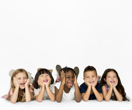 Happiness group of cute and adorable children lay down