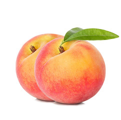 Peach with leaf. Fruits on white background