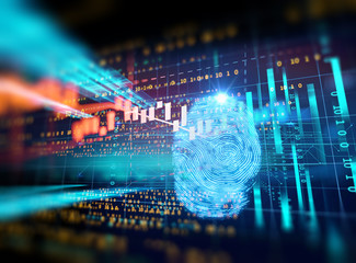 Fingerprint Scanning on blue technology  Illustration