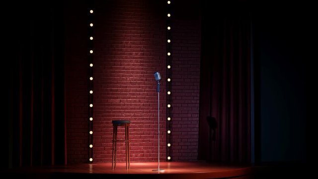 Vintage microphone on the comedy stand-up stage