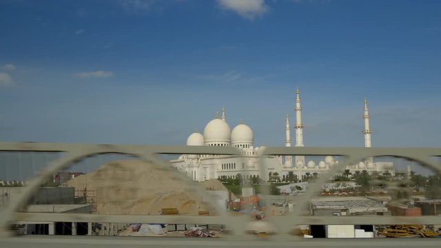sunny day abu dhabi most famous grand mosque road trip panorama 4k uae
