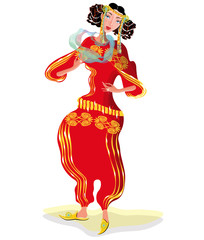 Obraz premium vector illustration with a beautiful oriental style fashion young woman 