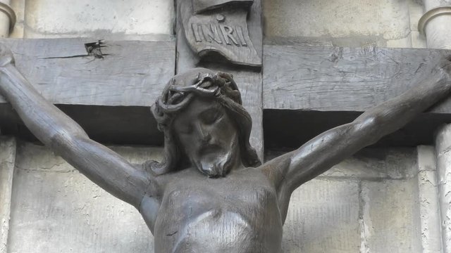The statue of the crucified Jesus Christ on the cross.