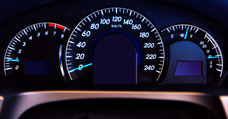 Digital car indicator, car dash close up