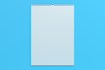 White wall calendar mock-up on blue background