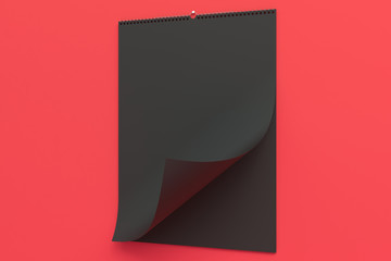 Black wall calendar mock-up on red background