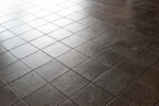 Ceramic Tile Surface, Floor, Dark Stone Pattern.