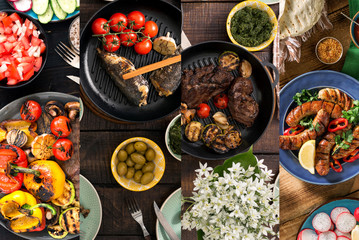 Collage of various foods cooked on the grill