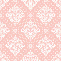 Orient vector classic pink and white pattern. Seamless abstract background with repeating elements. Orient background