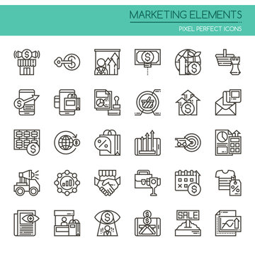 Marketing Elements  , Thin Line and Pixel Perfect Icons