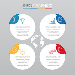 Modern Info-graphic Template for Business with four steps multi-Color design, labels design, Vector info-graphic element, Flat style vector illustration.