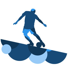 Soccer player men silhouette with ball in active and healthy seasonal outdoor sport abstract mosaic background illustration