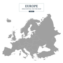 Europe Map Gray Color High Detail Separated all countries Vector Illustration