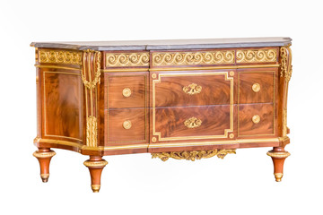 Vintage Wooden old style bureau. Isolated on white background