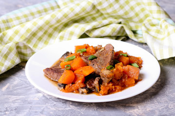 Delicious modern meat stew with vegetables