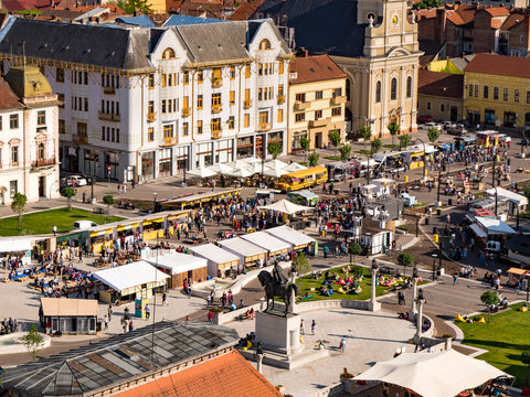 Ordea main square - Unirii Square city center aerial view