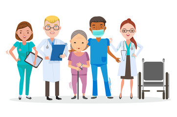 Medical Team  doctors And patient Isolated on white background. Vector illustration