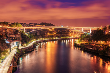 Porto, Portugal: aerial view of the old town at sunset
