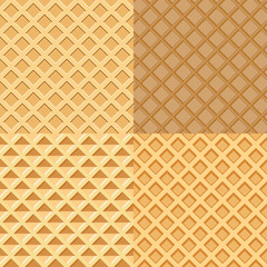 Set wafer seamless pattern. Baked waffle background with repeating texture.