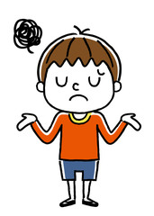 男の子：がっかり、悩む
