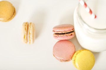 Macarons on a white background