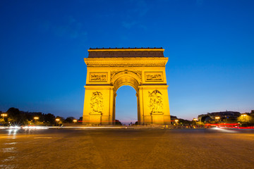 Fototapeta na wymiar Arc of Triomphe Champs Elysees Paris city at sunset