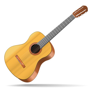 Realistic Detailed Acoustic Guitar Musical Instrument. Vector