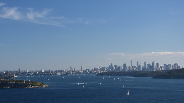 Sydney Harbour and CBD city view from North Head (Sydney, NSW, Australia).