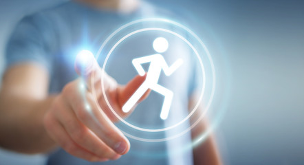 Young man using running application to check his performances 3D rendering