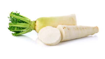fresh white radish isolated on white background © nipaporn