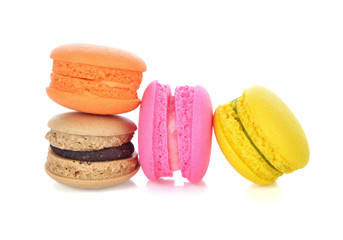 Tasty colorful macaroon on a white background