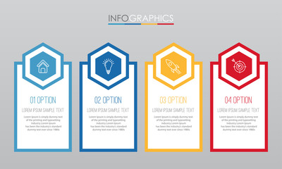 Modern Info-graphic Template for Business with four steps multi-Color design, labels design, Vector info-graphic element, Flat style vector illustration.