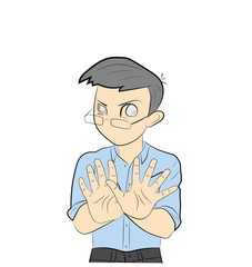 The man puts his hands forward. Protest. Hand drawn cartoon vector illustration for medical design and infographics.
