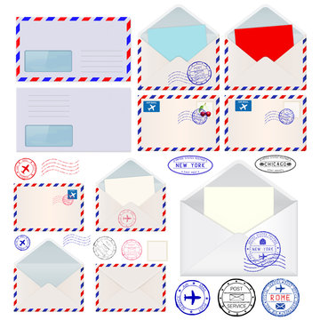 Envelopes. International mail postmarks