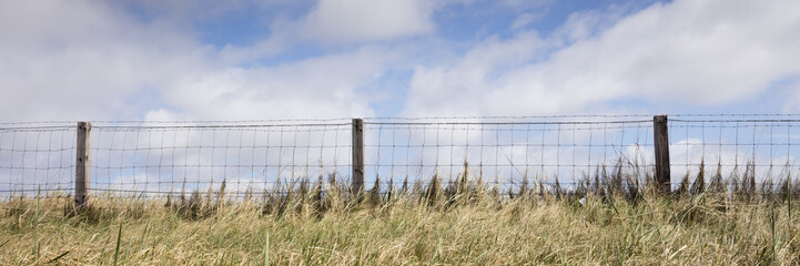 Drahtzaun in der Naturlandschaft, Niedersachsen, Deutschland