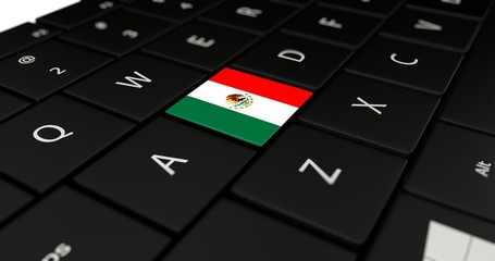 3D rendering close up of Mexico flag button on laptop keyboard.