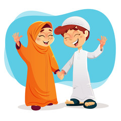 Young Happy Muslim Boy and Girl