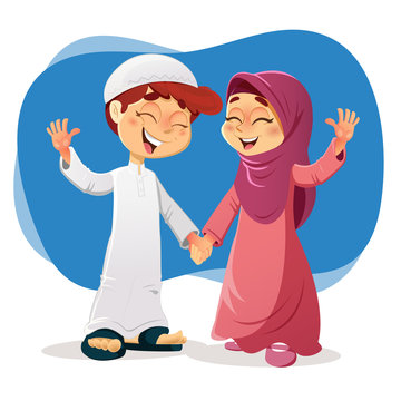 Muslim Boy And Girl Expressing Happiness