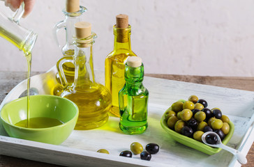 Olive oil  on the wooden table