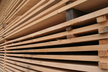 Gestapelte Holzbretter zur weiteren Holzverarbeitung 