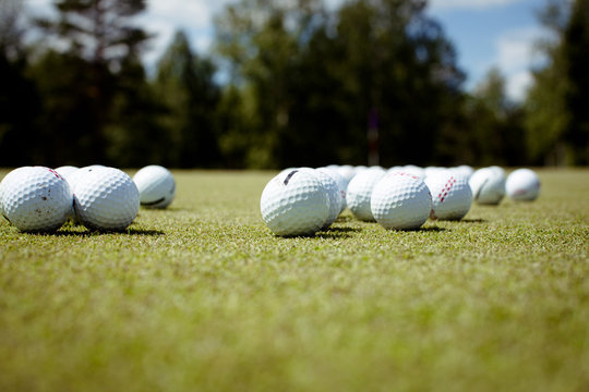 Golf balls on lawn