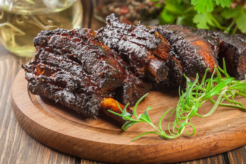 Baked pork spare ribs served