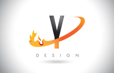 Y Letter Logo with Fire Flames Design and Orange Swoosh.