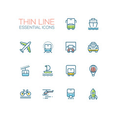 Transport - modern vector single thin line icons set