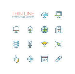 Network Data - modern vector single thin line icons set