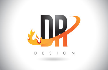 DR D R Letter Logo with Fire Flames Design and Orange Swoosh.