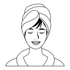 woman with towel on head. spa treatment. vector illustration